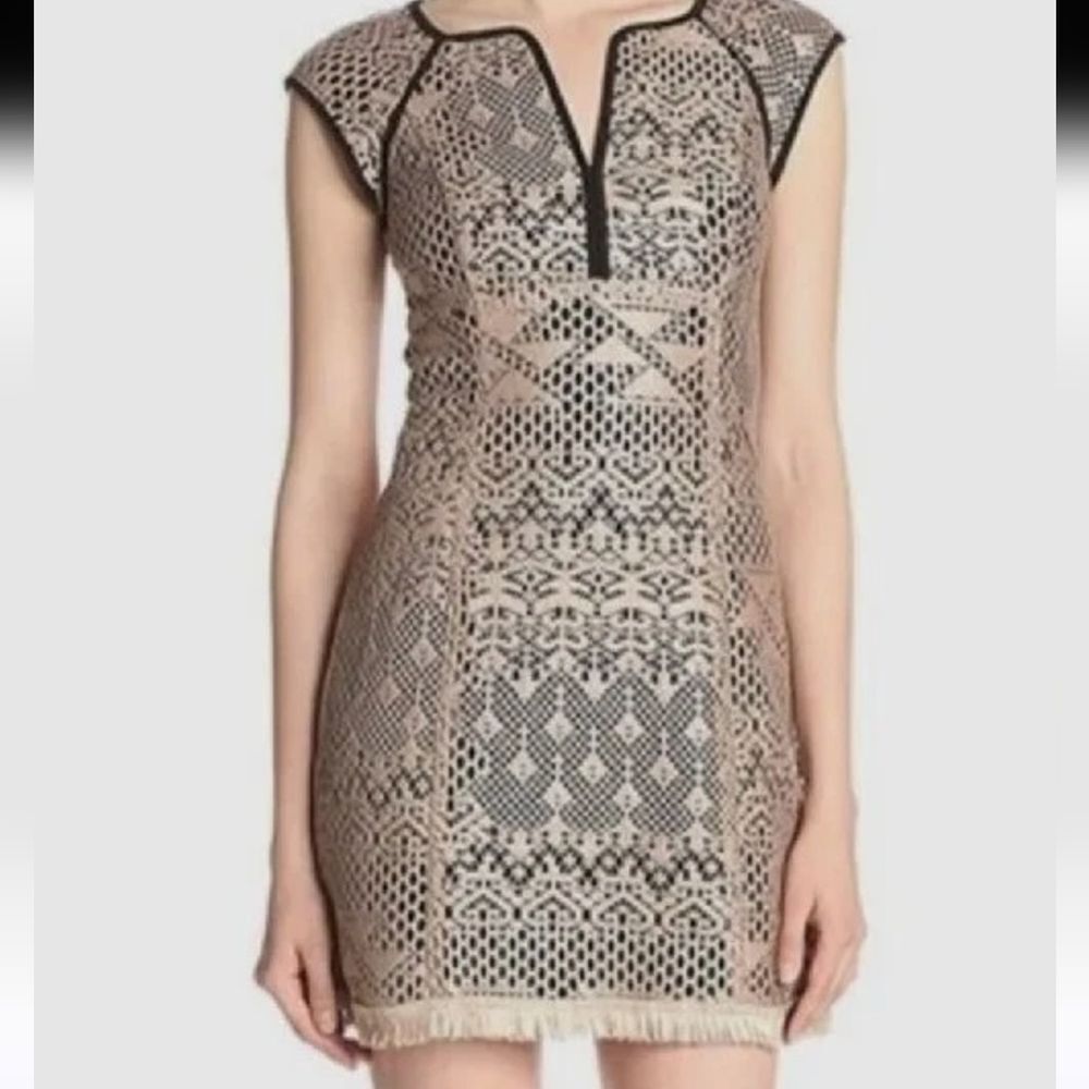 Nanette Lepore Black and Beige Lace Mini Dress